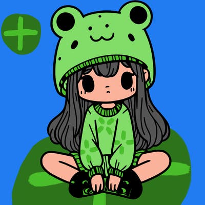 a girl wearing a frog hat and some frog socks