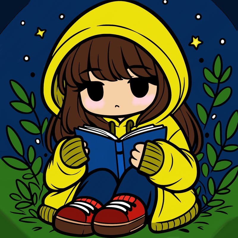 girl in oversized hoodie reading a book
