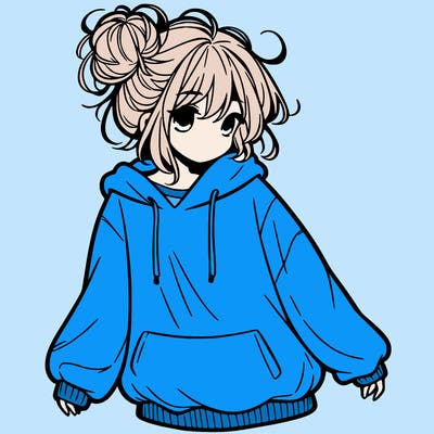 girl with baggy sweatshirt and messy bun