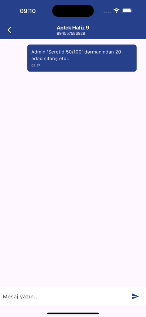 AptekPaylaş - Messaging screen showing a pharmacy inventory order notification