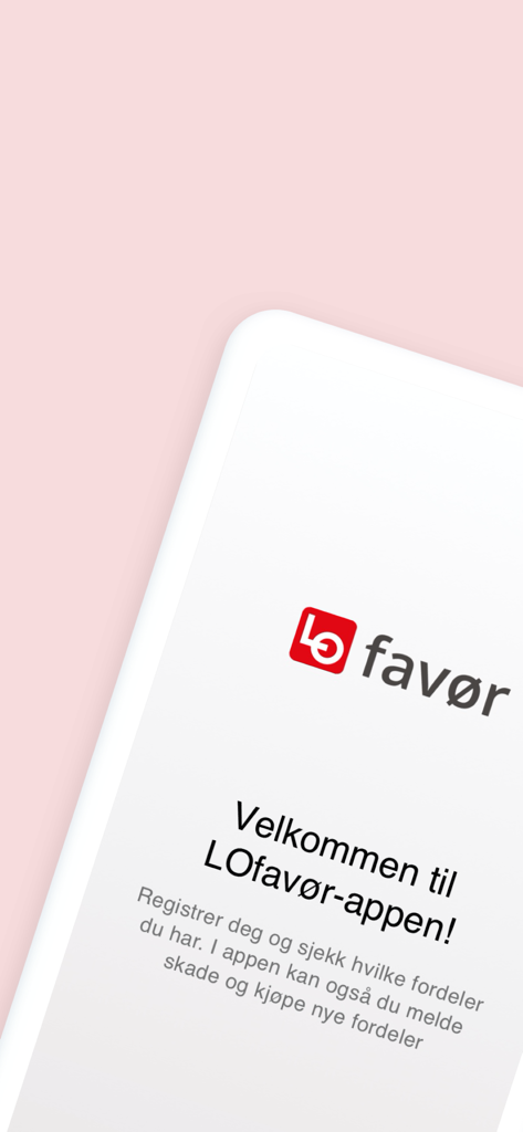 LOfavør - LOfavor app welcome screen with logo and introductory text in Norwegian