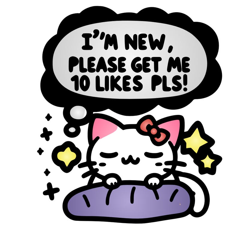 kitty taking a nap dream talking and saying "i'm new, please get me at least 10 likes pls!!"