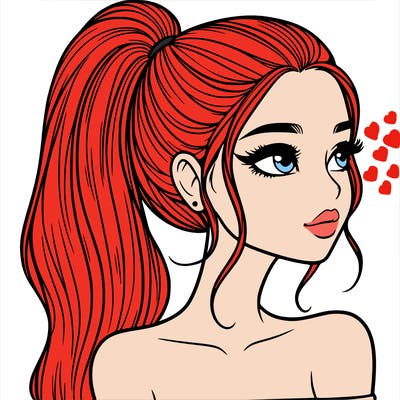 a beautiful and realistic girl with a high pony tail