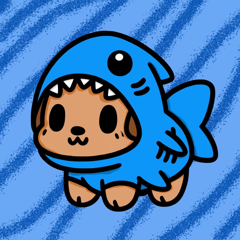 cute dog wearing a shark costume