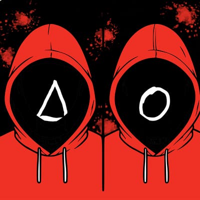 a person with a hoodie and no face, the drawing is split in 2