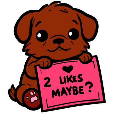a puppy holding a sign that says 2 likes maybe?