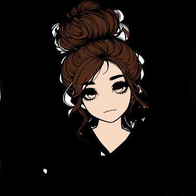 realistic girl with a massy bun and a hoodie