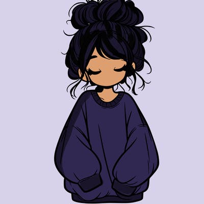 girl with baggy sweatshirt and messy bun