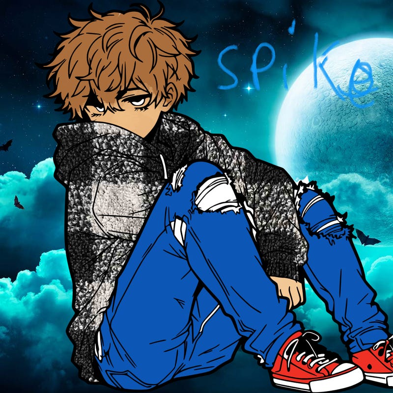 a male hoddie ripped jeans messy hair anime