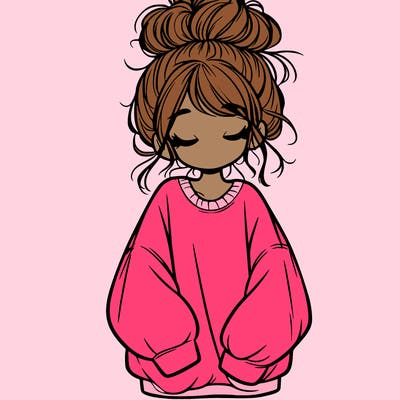girl with baggy sweatshirt and messy bun
