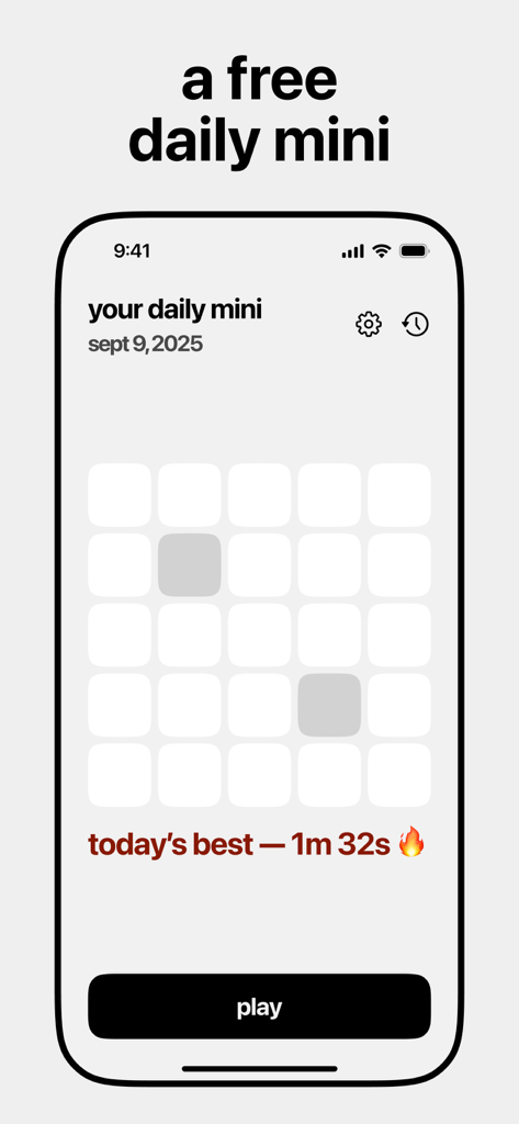 Crossword Chef - Daily Mini - Daily mini crossword puzzle start screen on Crossword Chef app featuring a clean 5x5 grid.