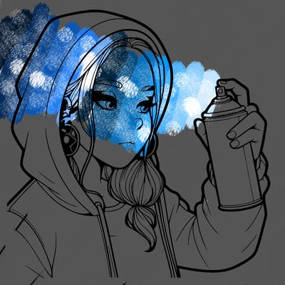 a realistic girl, spray painting
