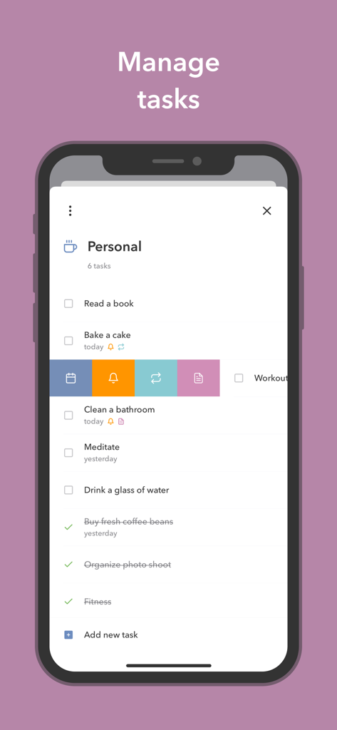 Mindlist — To Do List & Tasks - Mindlist app interface showing a personal task list with options to schedule and set reminders