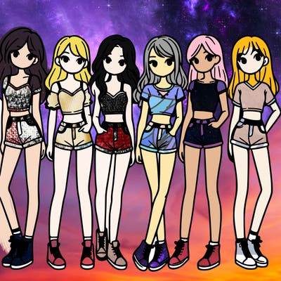 a group of girls wearing crop tops and shorts