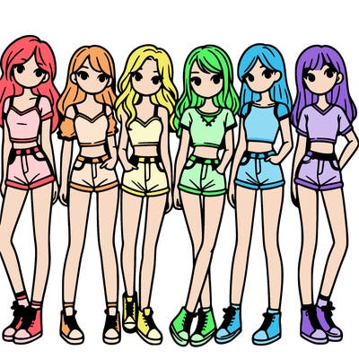 a group of girls wearing crop tops and shorts