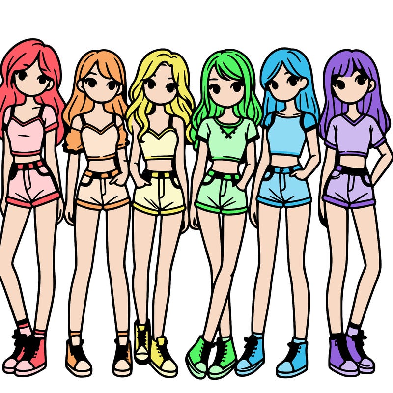 a group of girls wearing crop tops and shorts