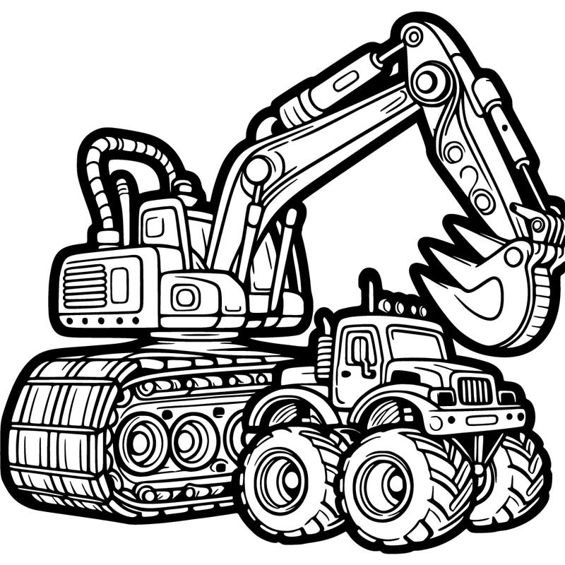 excavator and monster truck