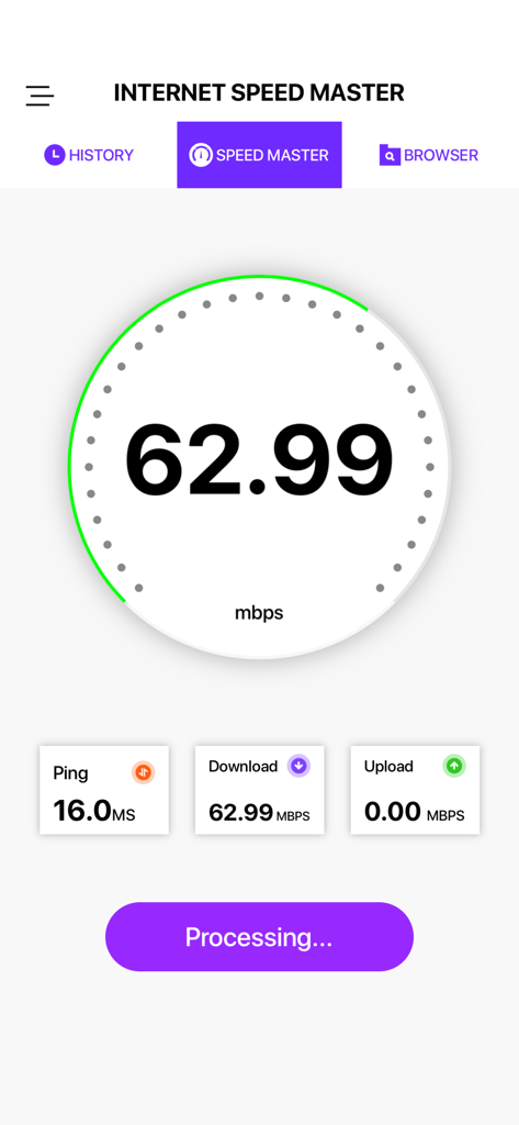 Wifi Signal Strength Analyzer - Ergebnisbildschirm des WLAN-Geschwindigkeitsanalysators mit Download-Geschwindigkeit und Ping