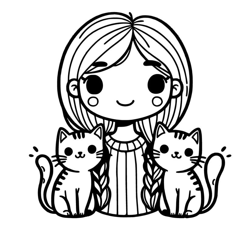 a girl with two cats