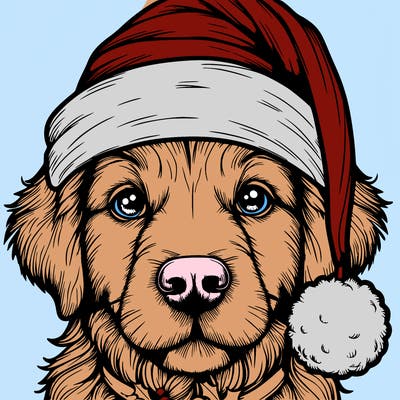 realistic dog with a christmas hat