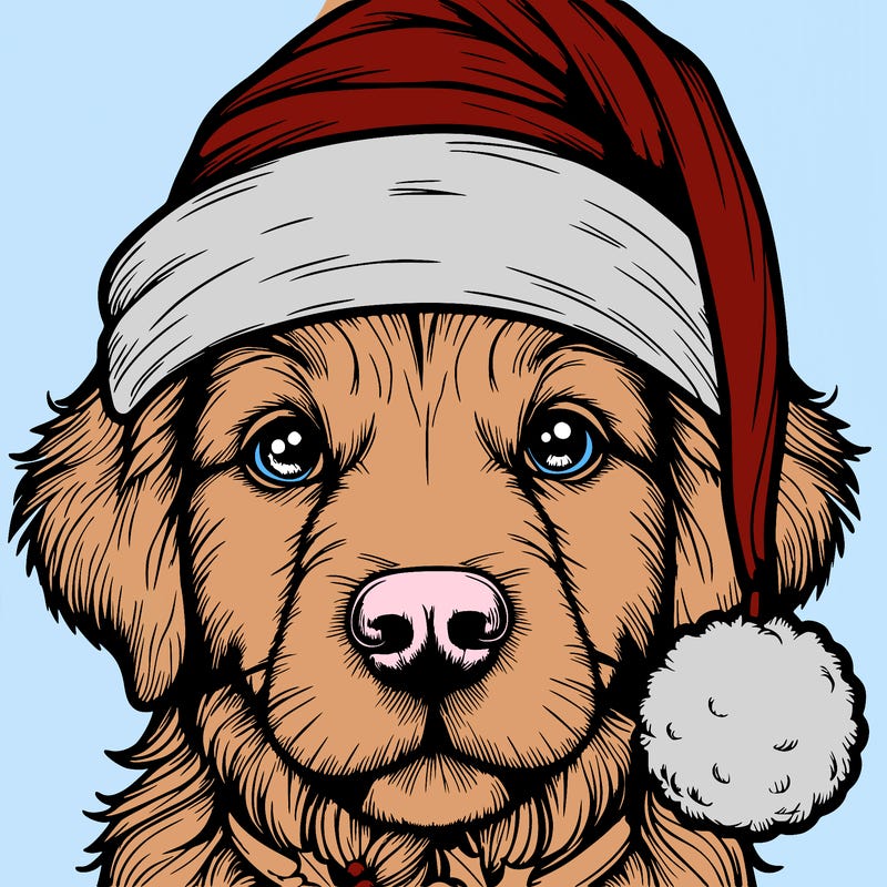 realistic dog with a christmas hat