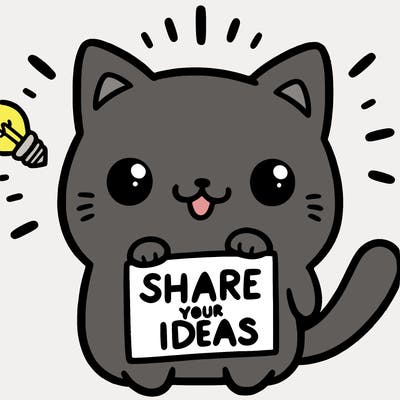 a cute cat saying share your ideas