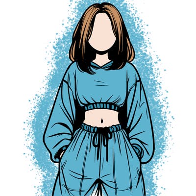 realistic girl faceless with baggy pants and a crop top