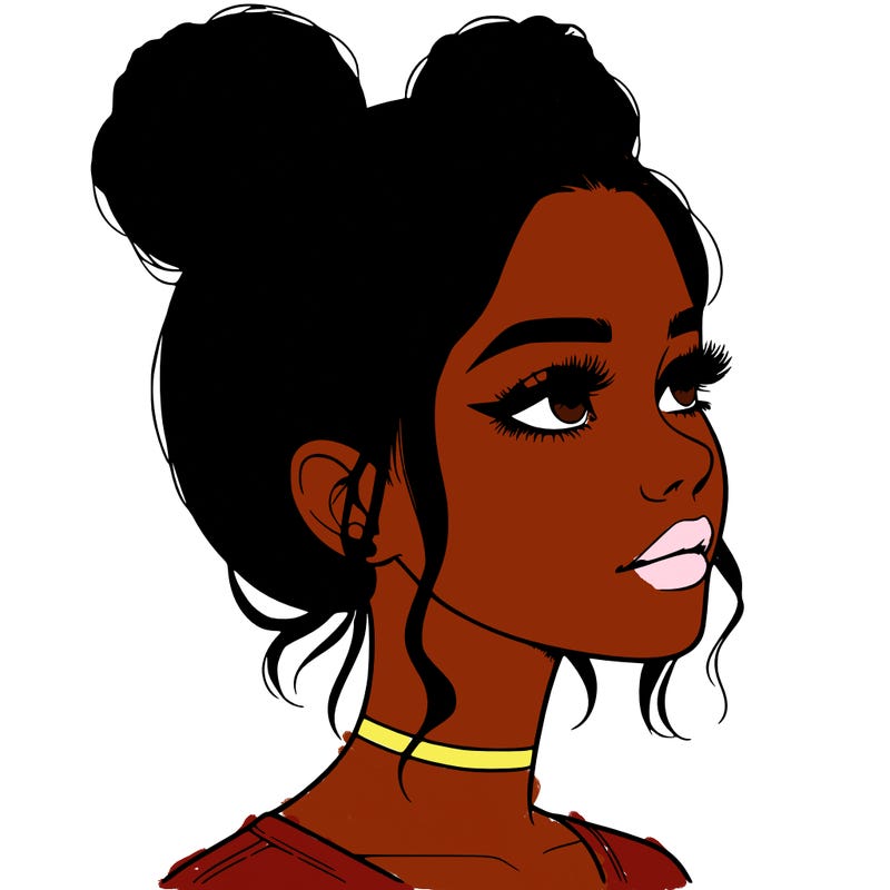 realistic girl with buns on the top of her head