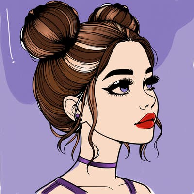 realistic girl with buns on the top of her head