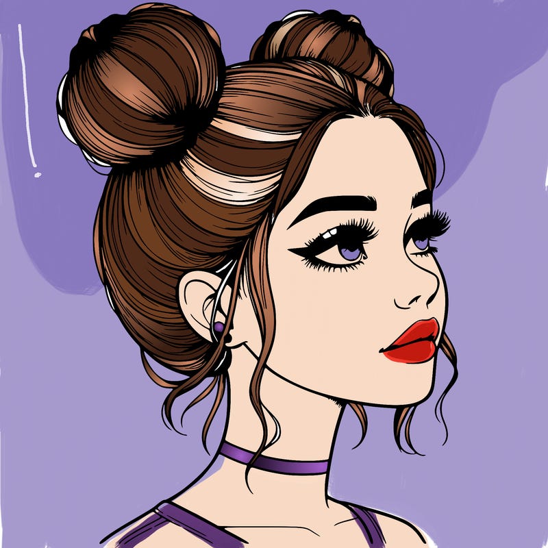 realistic girl with buns on the top of her head