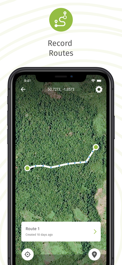 Forest Watcher - Forest Watcher mobile app interface showing recorded field routes on a satellite map
