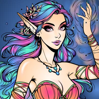 realistic elven woman glow magic wild chaos