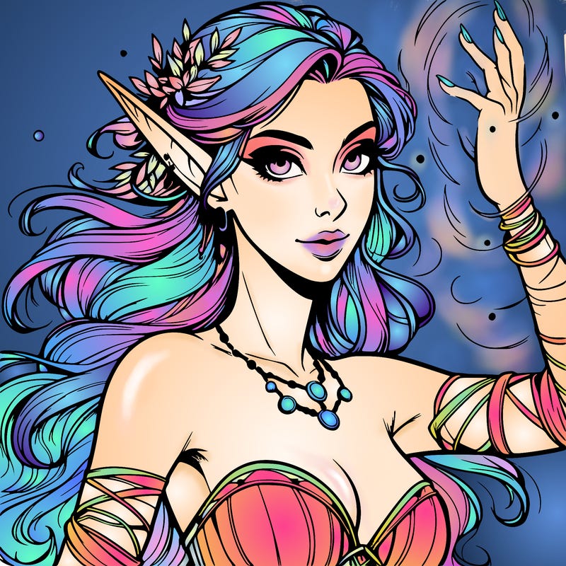 realistic elven woman glow magic wild chaos