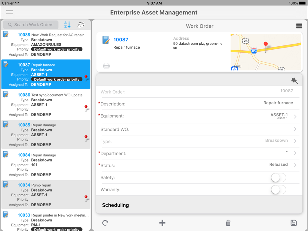HxGN EAM Mobile Connected - HxGN EAM Mobile Connected app work order screen on iPad