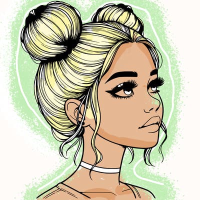 realistic girl with buns on the top of her head