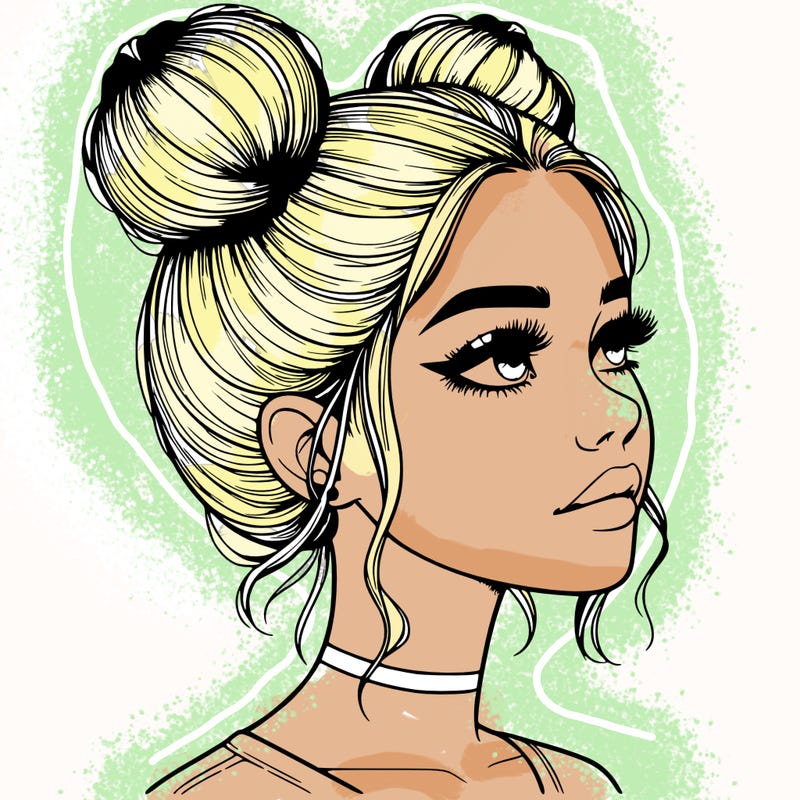 realistic girl with buns on the top of her head