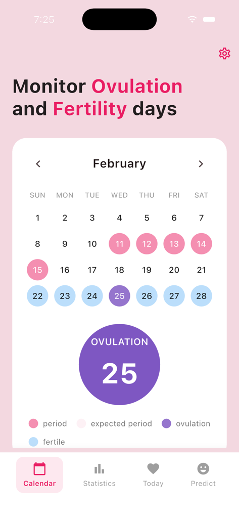 HerPulse – AI Period Tracker - HerPulse app interface showing a monthly calendar with predicted period, ovulation, and fertility days