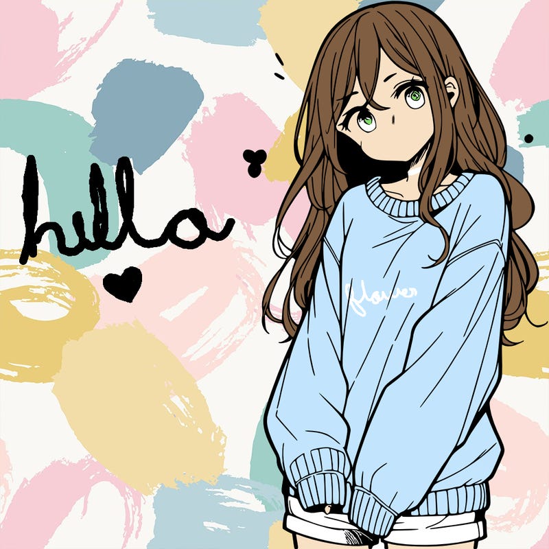 manga teen girl  in a sweater and baggy pants