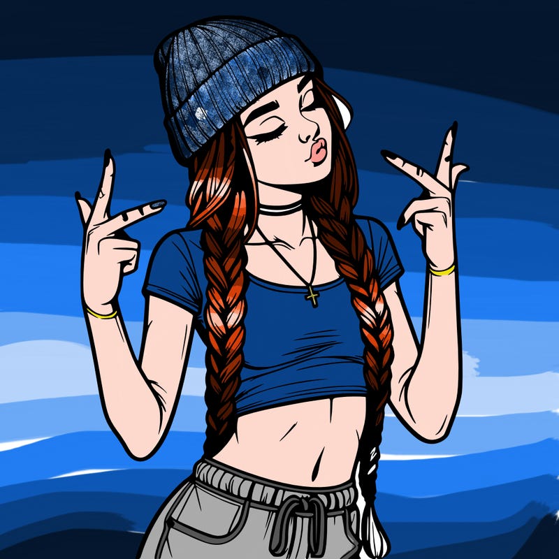 realistic teenage girl with braids and a beanie and crop top doing 🫶🏼