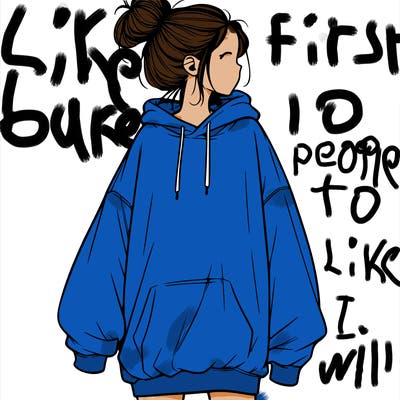 realistic girl with a oversized sweatshirt on and a bun