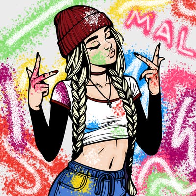 realistic teenage girl with braids and a beanie and crop top doing 🫶🏼