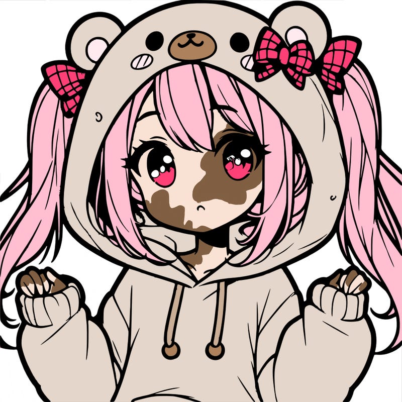 cute anime girl with ponytails and a cute bear hoodie
