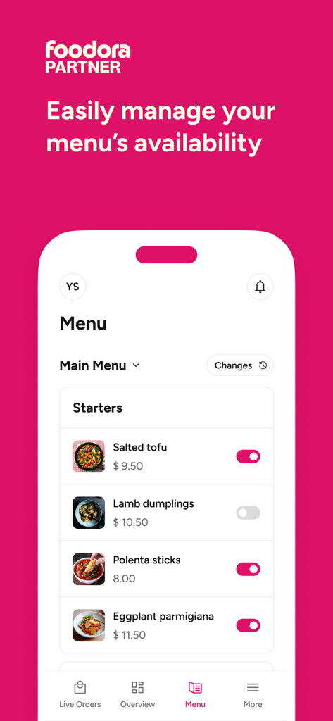 foodora partner - Managing menu item availability in the foodora partner app for restaurants