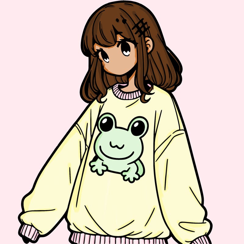 girl wearing frogging sweatshirt