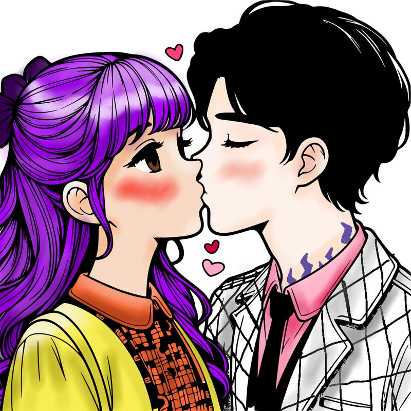 realistic girl and boy kissing