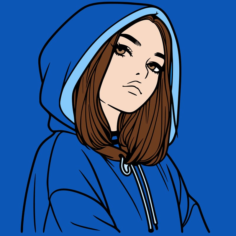 a realistic girl in a hoodie