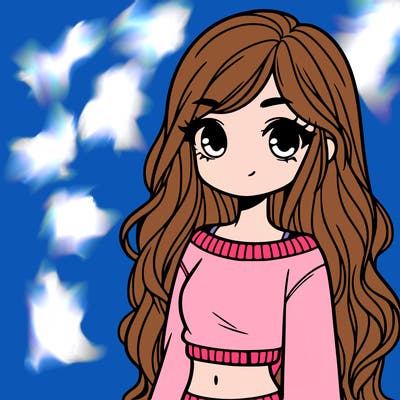 girl with long hair and a crop top with a sweater