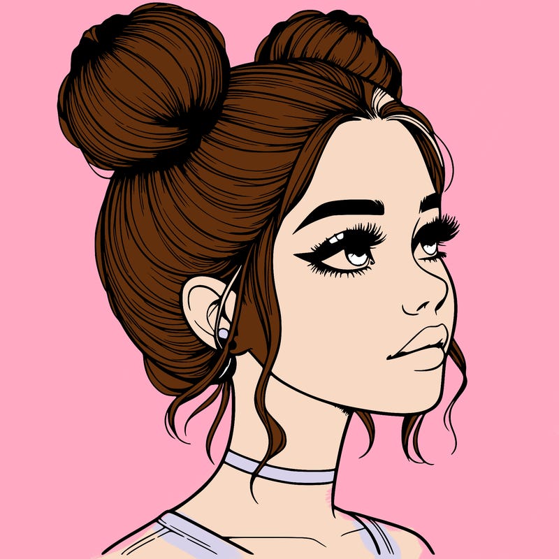 realistic girl with buns on the top of her head