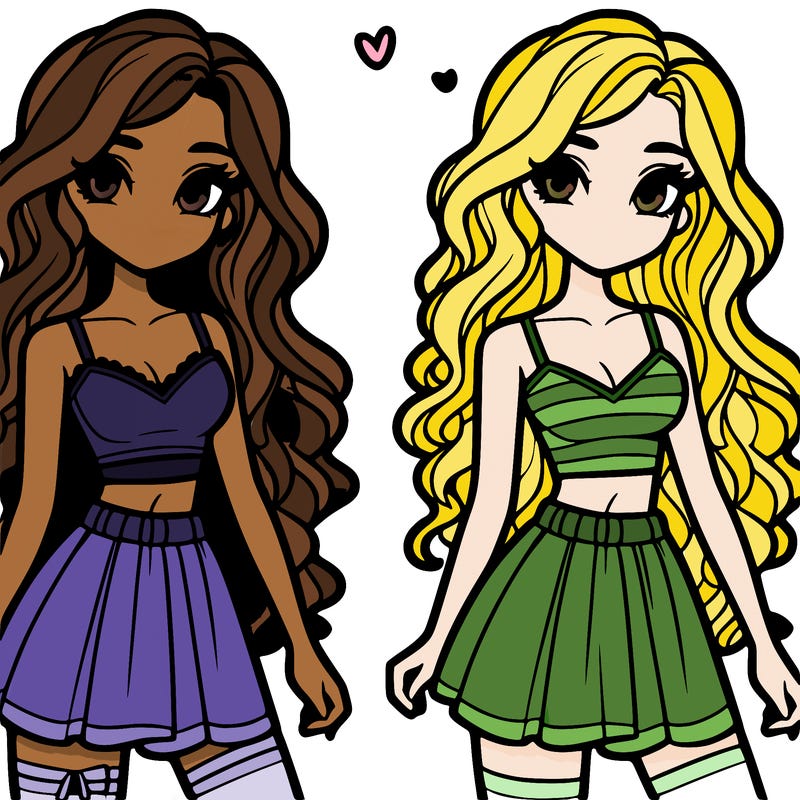 realistic girl wearing a crop top and short skirt she is very pretty and has long curled hair