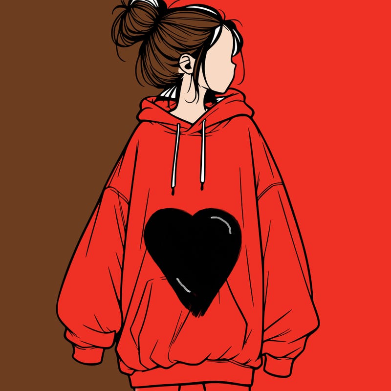 realistic girl with a oversized sweatshirt on and a bun